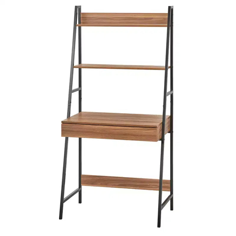 Bureau échelle et étagère 2 pièces, Noyer/Noir