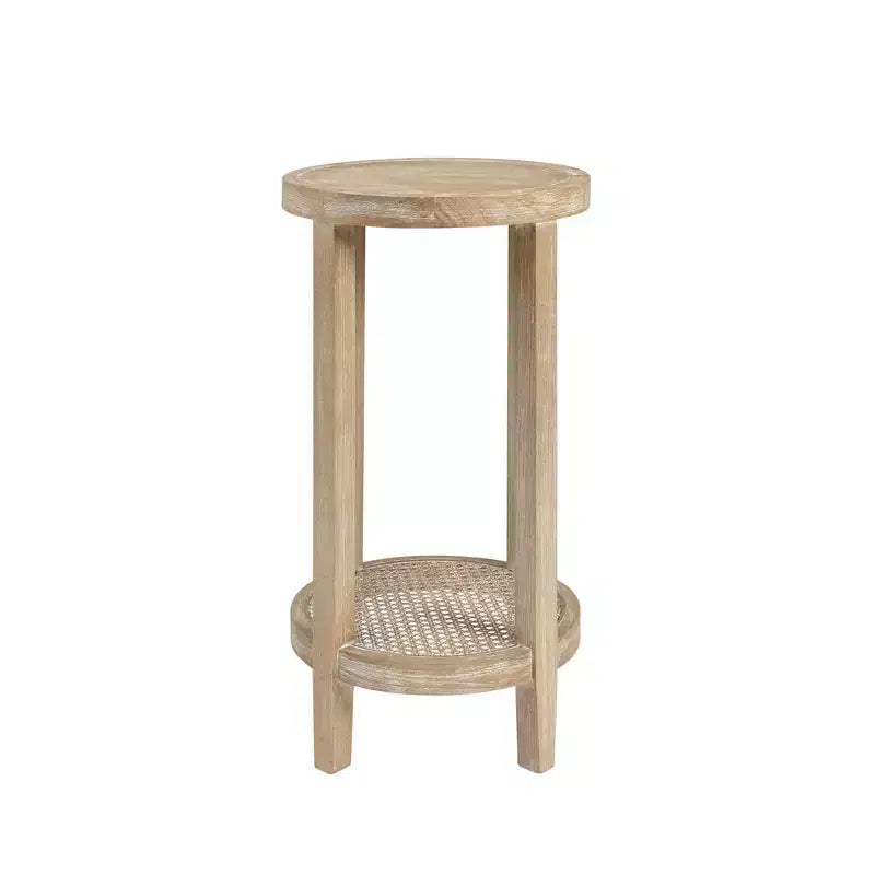 Harley Round Accent Table Wheat: Martha Stewart, Ash Veneer, Rattan Shelf, 28" High