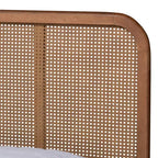 Lit plateforme grand format en bois et rotin synthétique, brun/noyer cendré