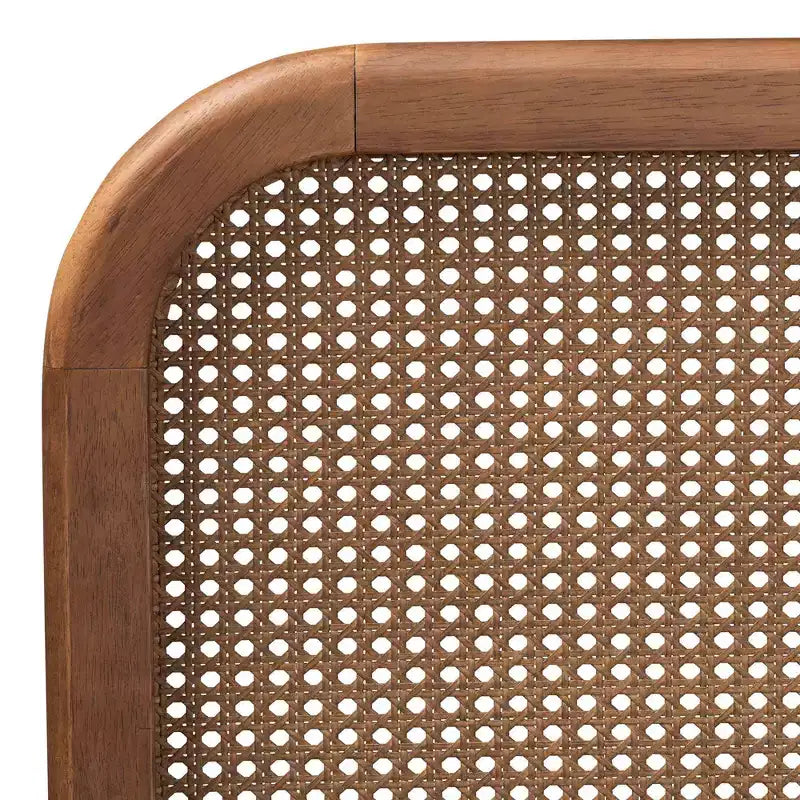 Lit plateforme grand format en bois et rotin synthétique, brun/noyer cendré