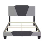 Cadre de lit plateforme capitonné en lin bicolore format Queen Size avec lattes en bois de bouleau