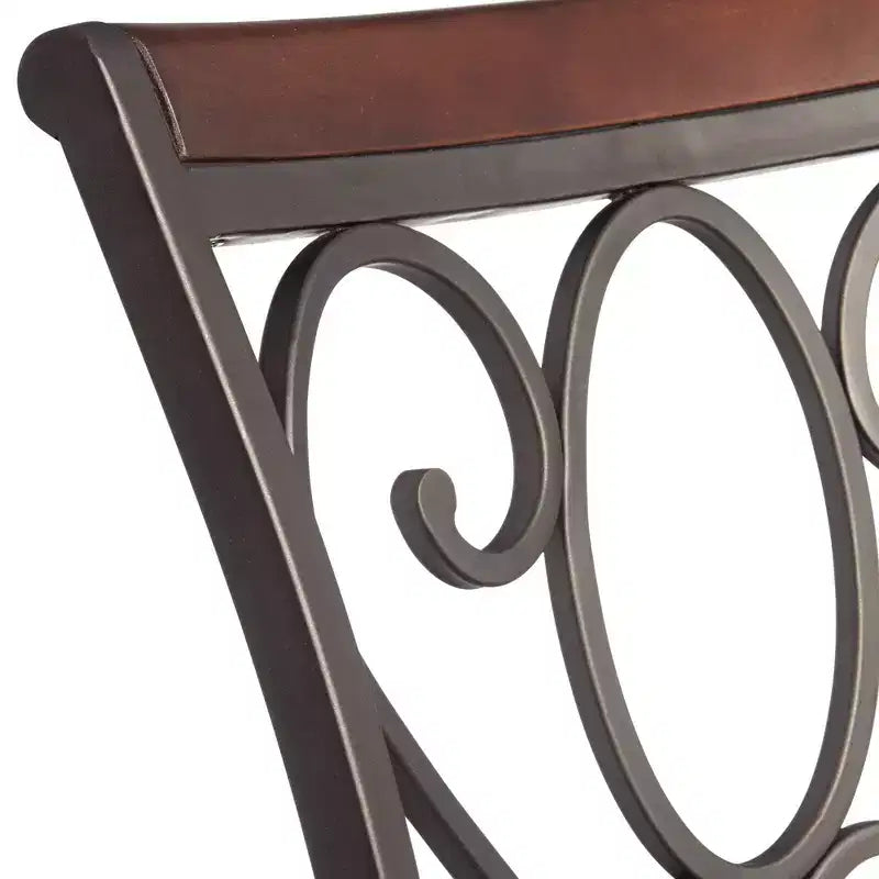 Tabouret de comptoir pivotant en bronze avec siège en similicuir et dossier en volutes