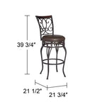 Tabouret de comptoir pivotant en bronze avec siège en similicuir et dossier en volutes