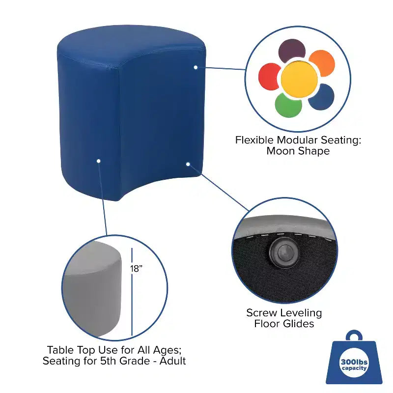 Pouf modulaire en forme de lune de 45 cm pour salles de classe et espaces communs