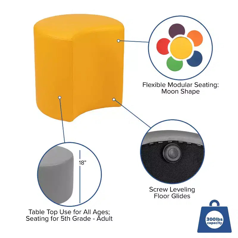 Pouf modulaire en forme de lune de 45 cm pour salles de classe et espaces communs