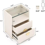 Table de chevet moderne à 2 tiroirs avec plateau en verre
