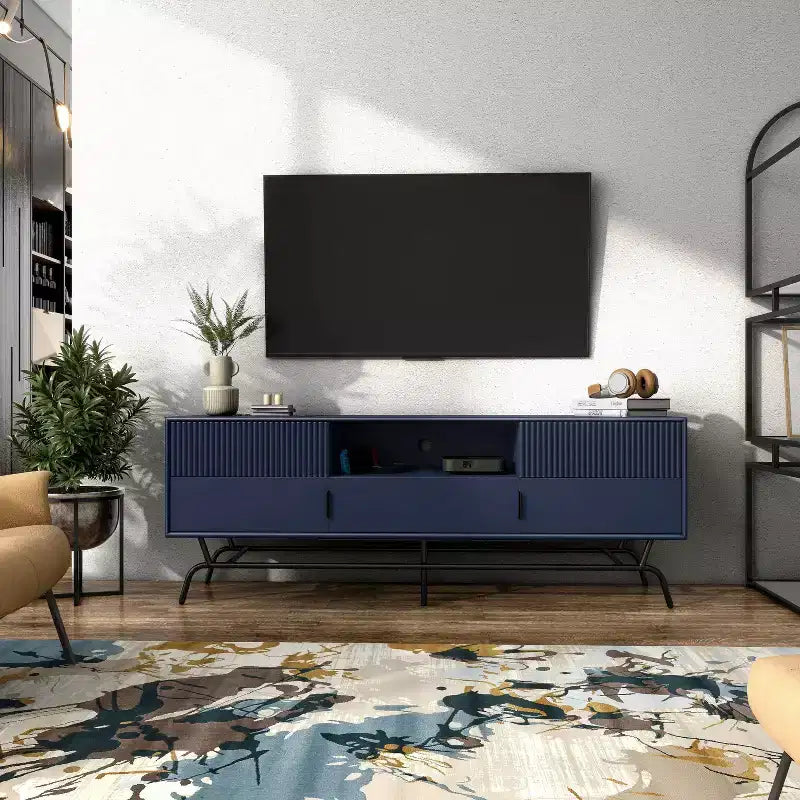 Meuble TV moderne 3 tiroirs avec placard pour téléviseurs jusqu'à 65 po