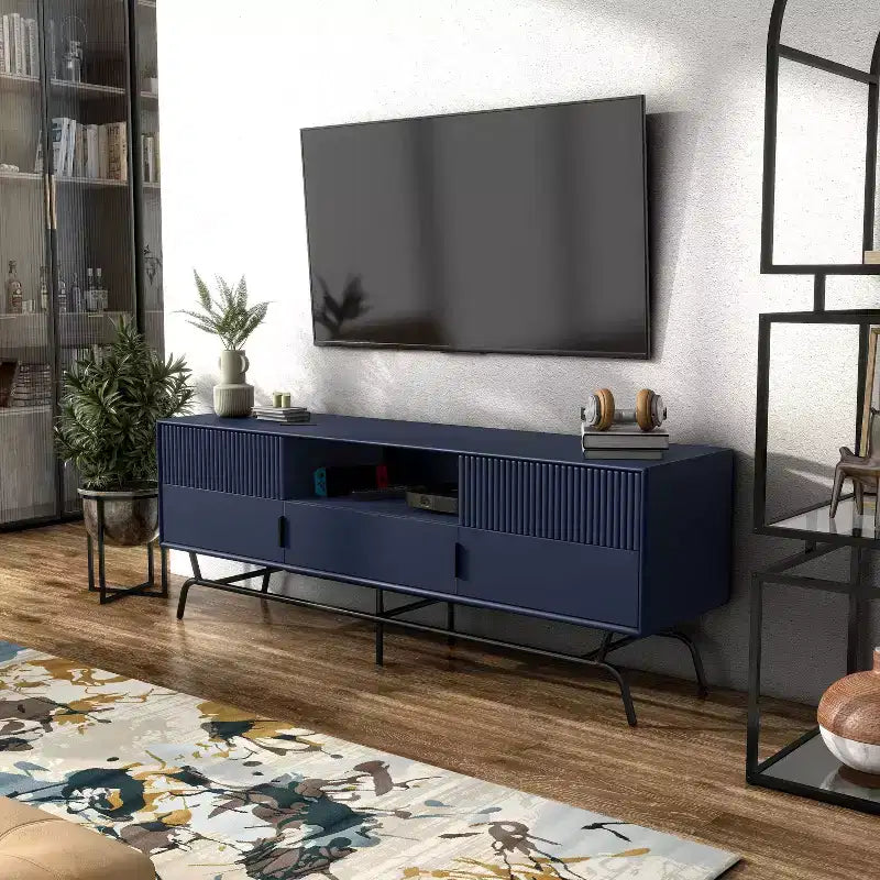 Meuble TV moderne 3 tiroirs avec placard pour téléviseurs jusqu'à 65 po