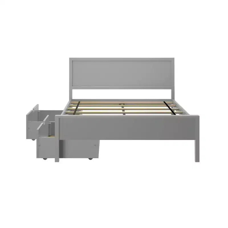 Cadre de lit double avec tiroirs de rangement, lit plateforme en bois massif pour enfants