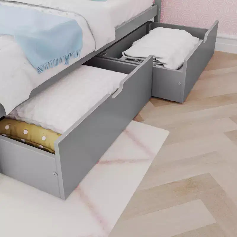 Cadre de lit double avec tiroirs de rangement, lit plateforme en bois massif pour enfants