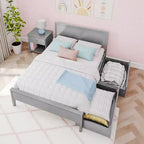 Cadre de lit double avec tiroirs de rangement, lit plateforme en bois massif pour enfants