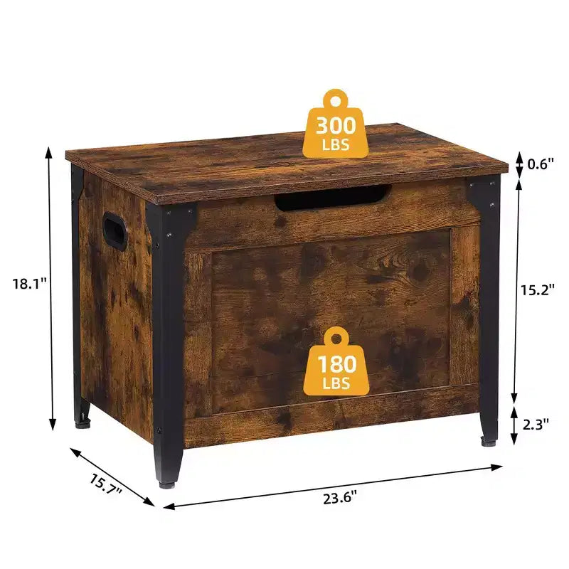 Banc de rangement en similicuir avec charnières de sécurité et poignées