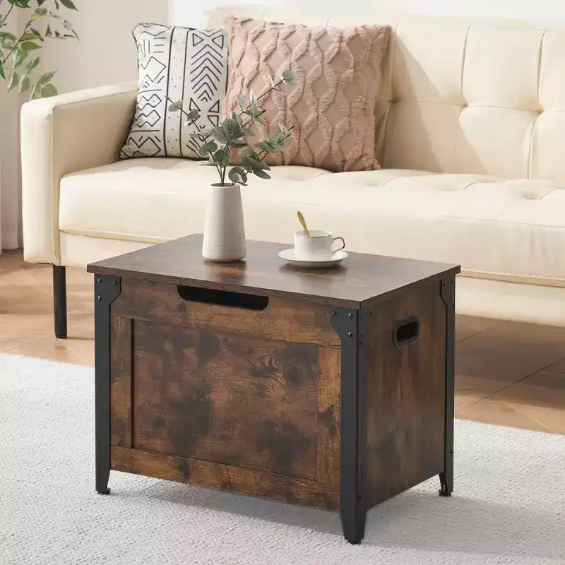 Banc de rangement en similicuir avec charnières de sécurité et poignées