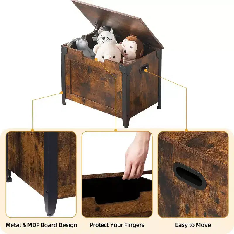 Banc de rangement en similicuir avec charnières de sécurité et poignées