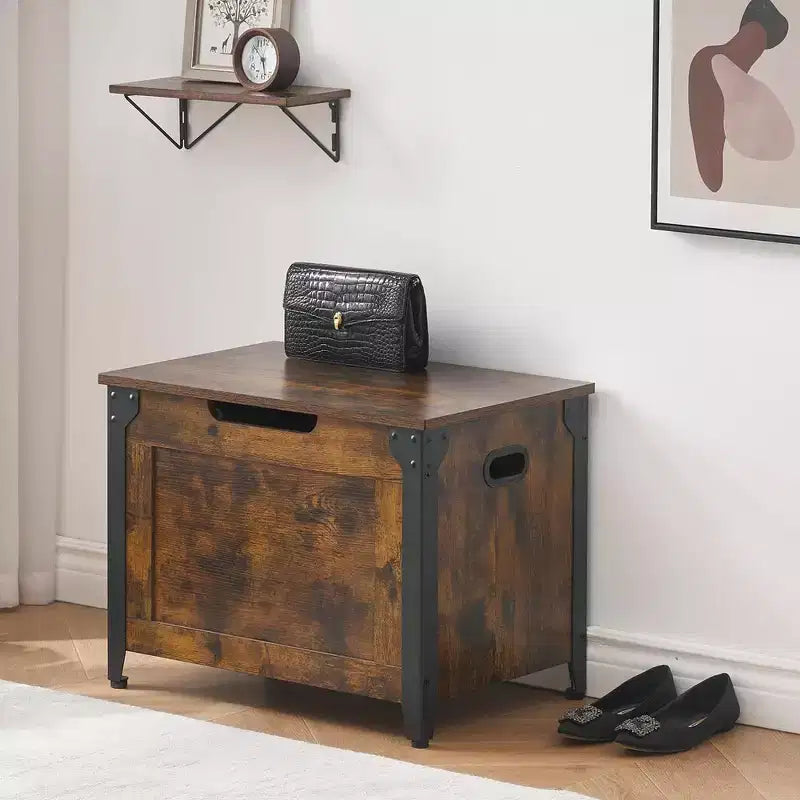 Banc de rangement en similicuir avec charnières de sécurité et poignées