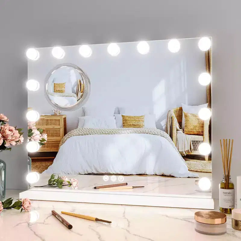 Miroir de courtoisie LED avec lumières, 3 modes de couleur, ports USB et Type-C, miroir grossissant 3x
