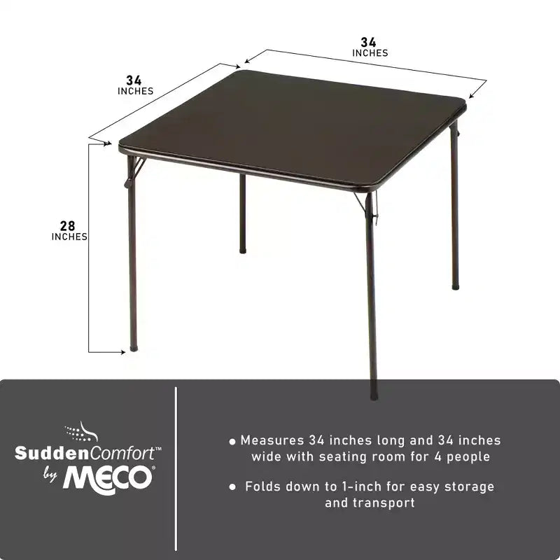 Table pliante carrée en métal de 34 x 34 pouces