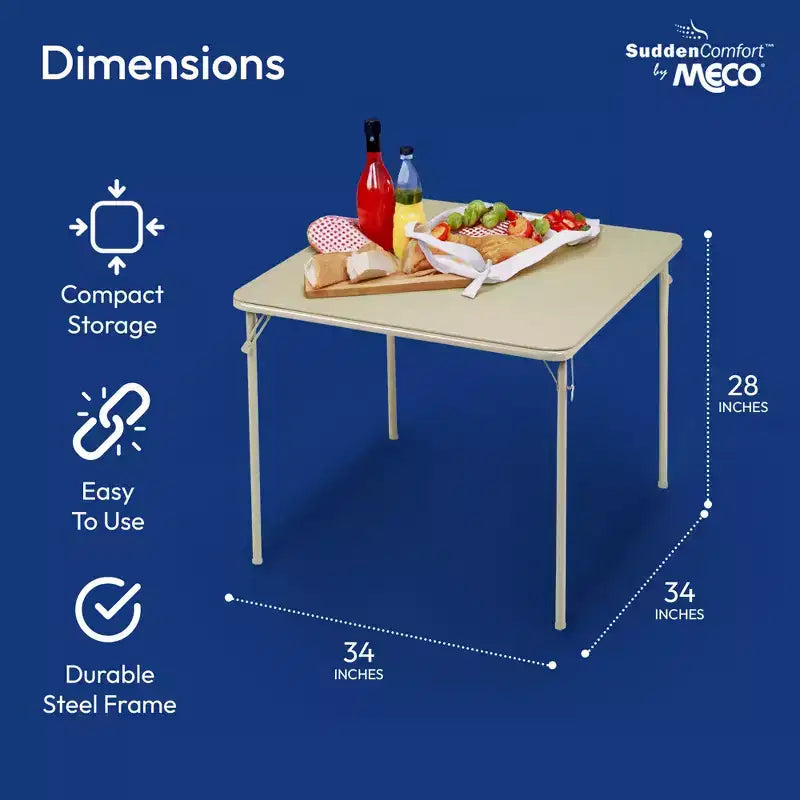 Table pliante carrée en métal de 34 x 34 pouces